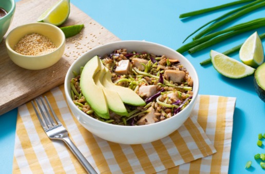 chicken-and-rice-salad-with-broccoli-slaw-asian-dressing-and-avocado
