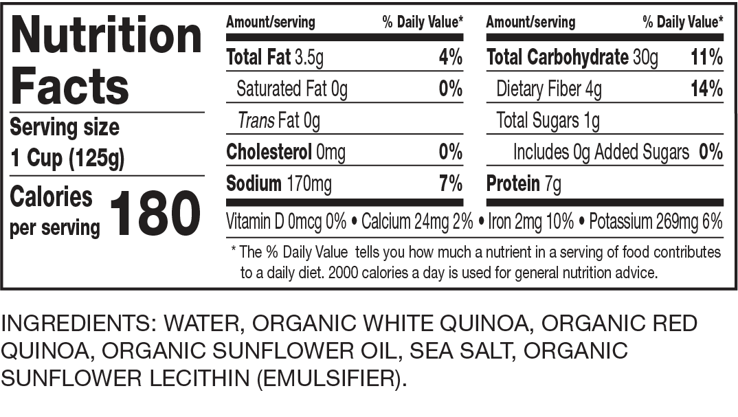 Nutrition Facts Organic White & Red Quinoa Rice Cups