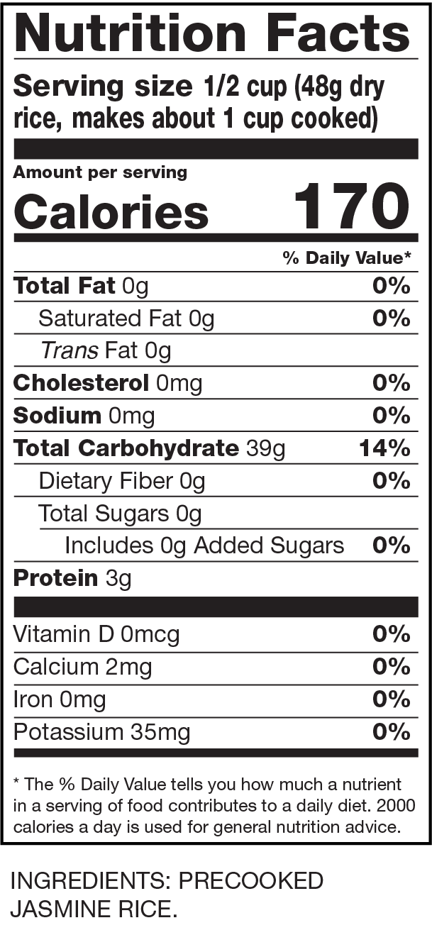 Nutrition Facts Instant Jasmine Rice