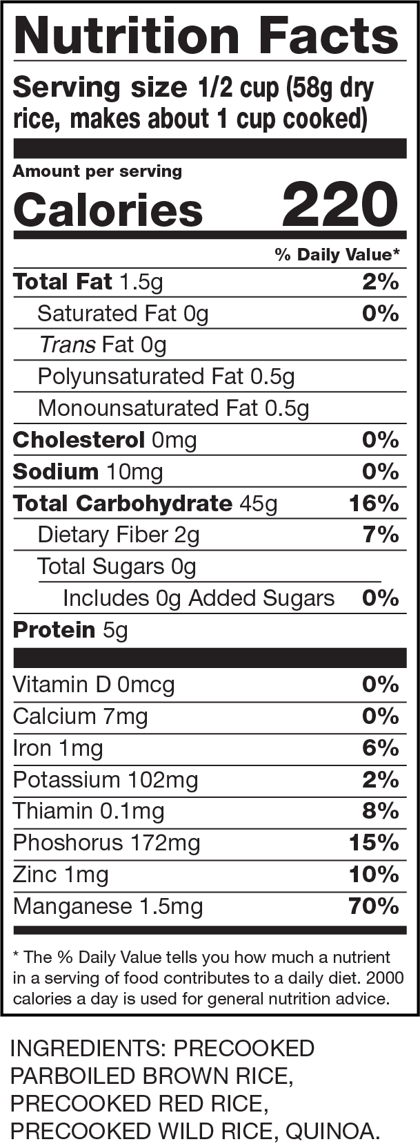 Nutrition Facts Instant Rice & Quinoa