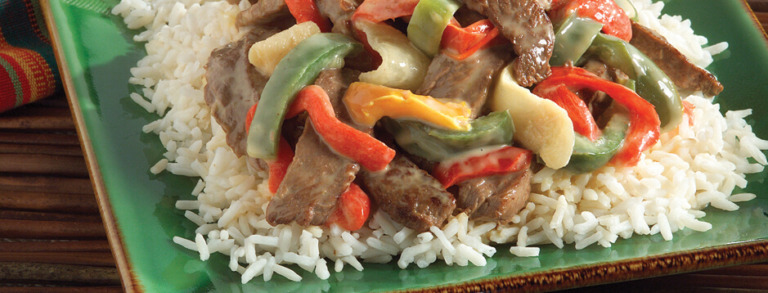 Cheesy Jalapeño Pepper Steak with White Rice