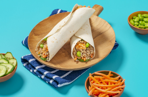 sriracha salmon, edamame, and brown rice fusion wraps