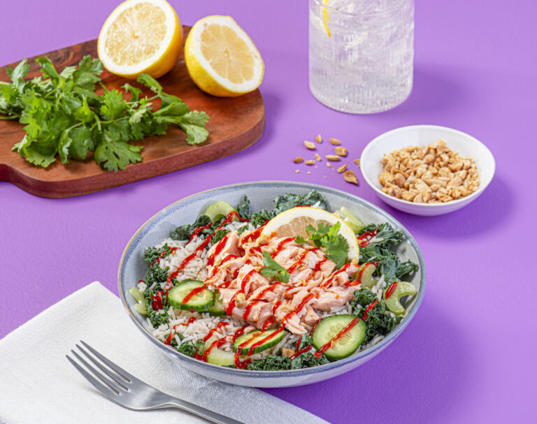 Sriracha Salmon, Kale and Basmati Rice Bowl