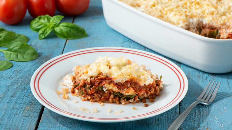 Brown Rice & Lentil Lasagna Casserole