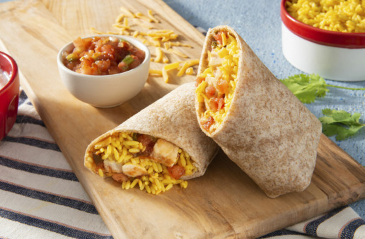 chicken and yellow rice burrito