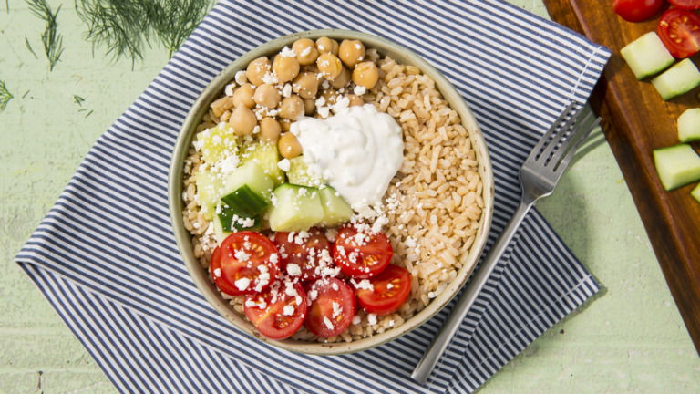 Greek Brown Rice and Veggie Bowl