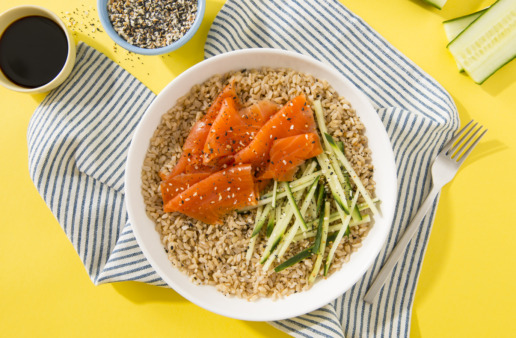 Loaded Salmon Rice Bowl with everything bagel seasoning