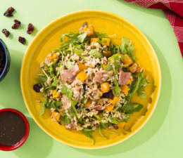 Thanksgiving salad with Arugula, Rice & Quinoa, butternut squash and proscuitto