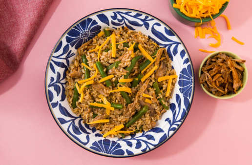 pulled pork and green bean rice dinner