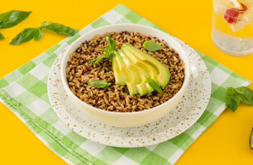 spiced-quinoa-rice-topped-with-sliced-avocado