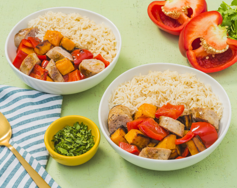 Turkey Sausage Sheet Pan Dinner Bowls