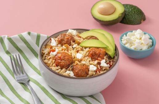 Vegetable-Mexican-Meatballs-And-Rice-with-avocado