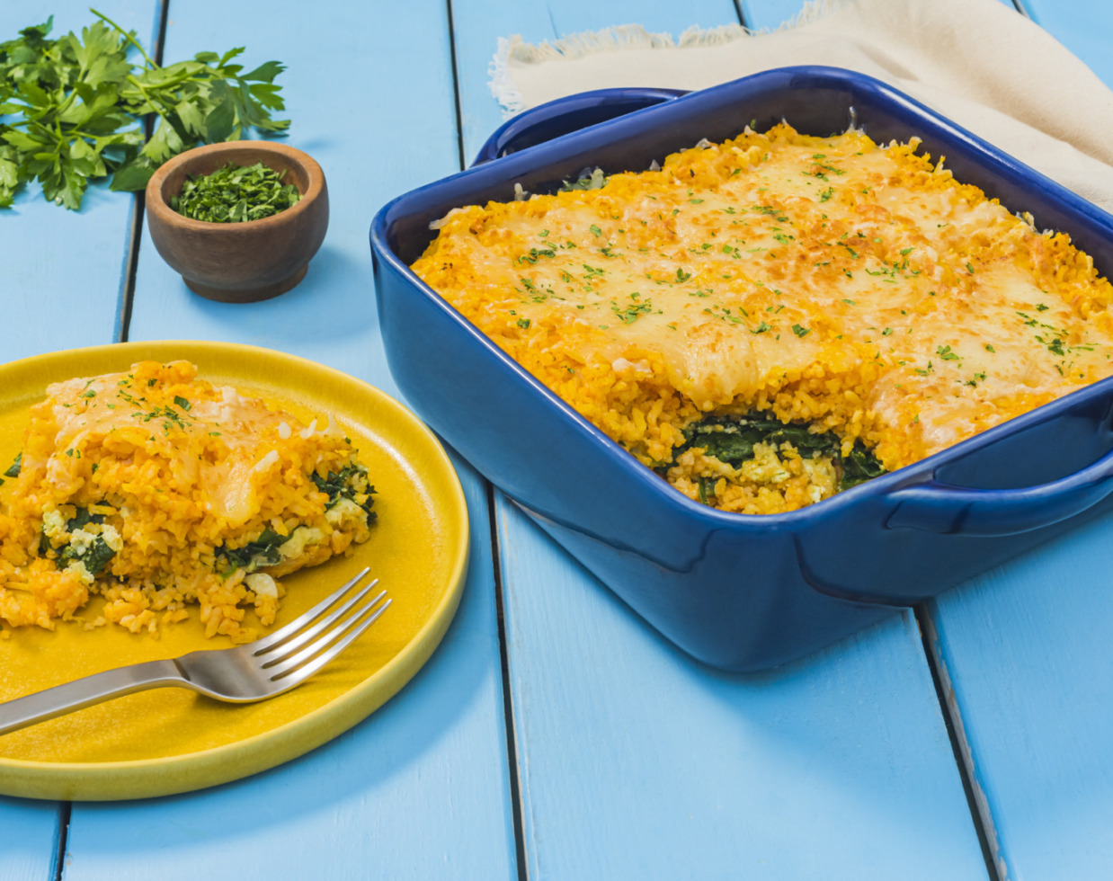 Pumpkin and Spinach Layered Rice Casserole