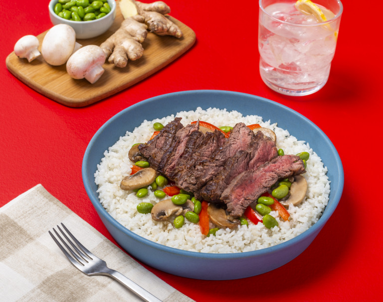 Asian-Style Steak with Mushrooms and Jasmine Rice