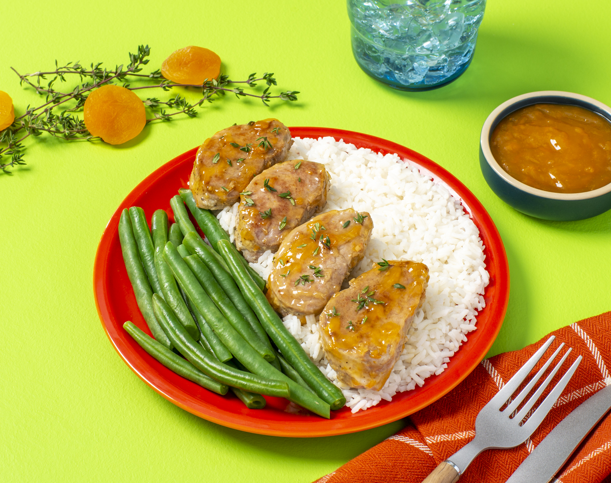 Pork Medallions With Apricot Glaze And Jasmine Rice