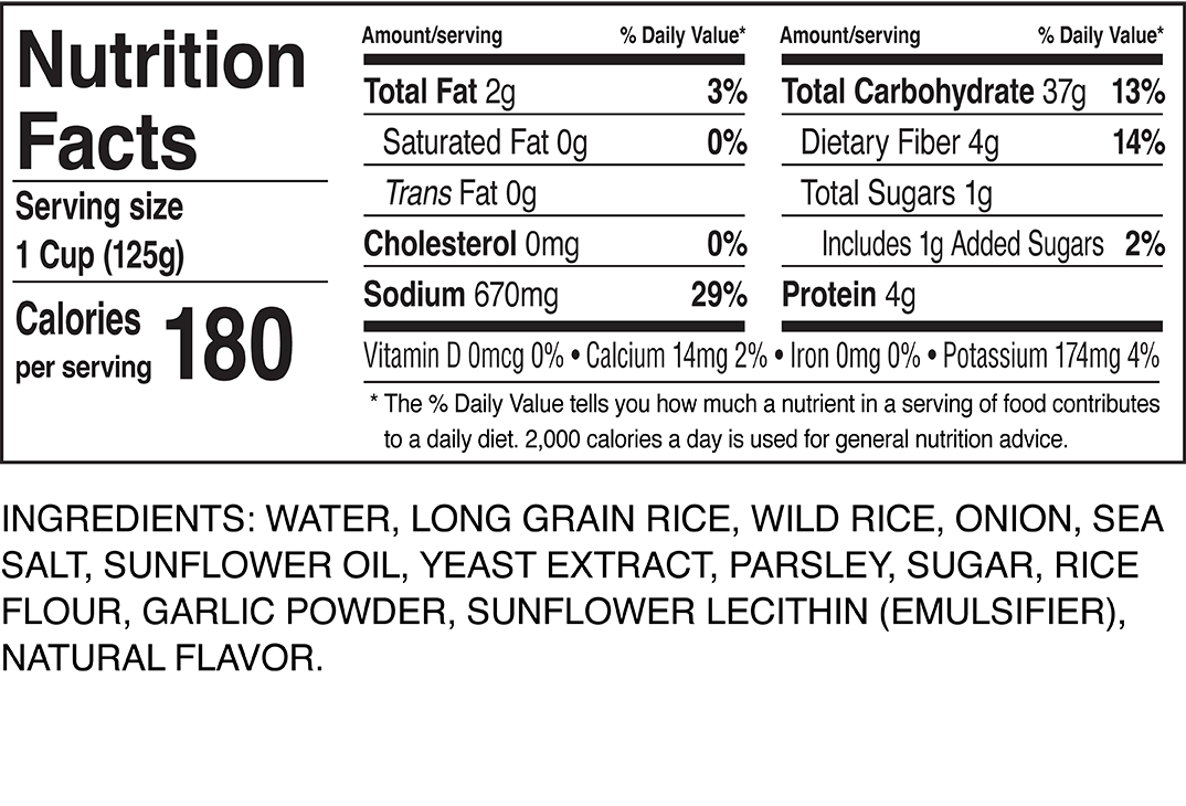 Nutrition Facts Long Grain & Wild Seasoned Rice Cups