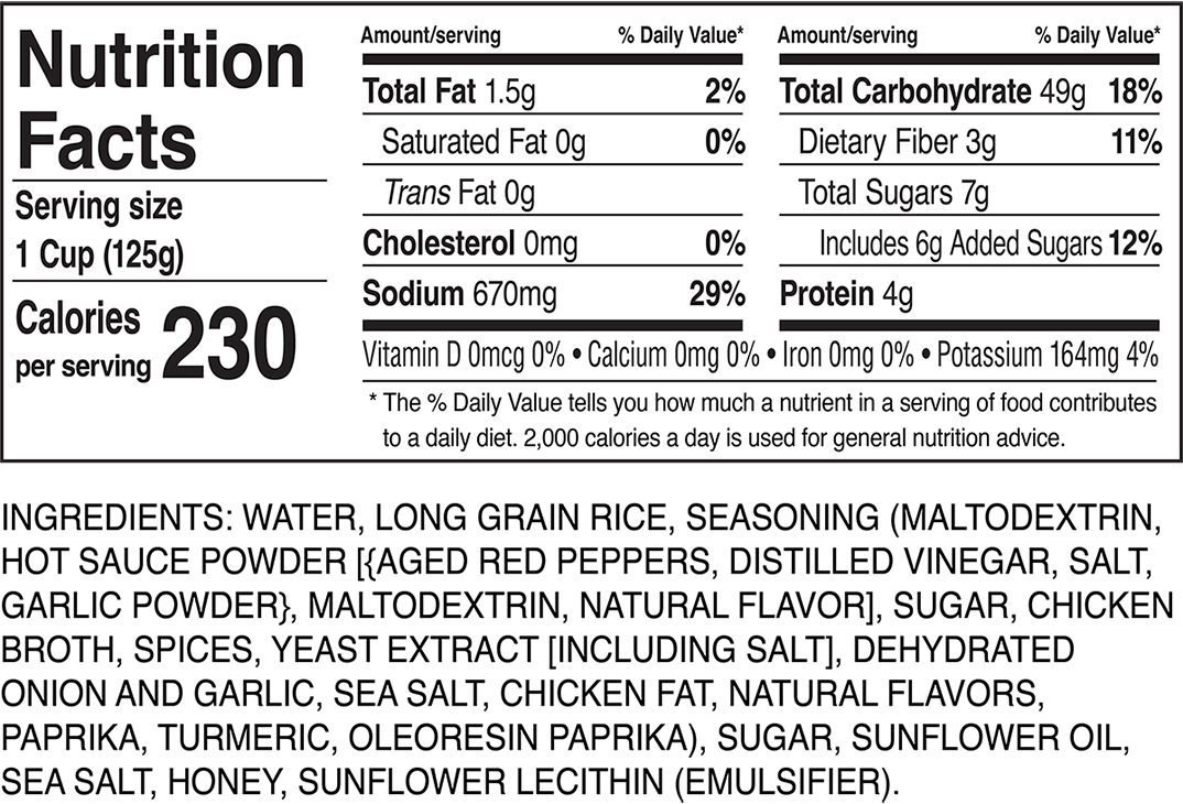 Nutrition Facts Hot Honey Chicken Seasoned Rice Cups