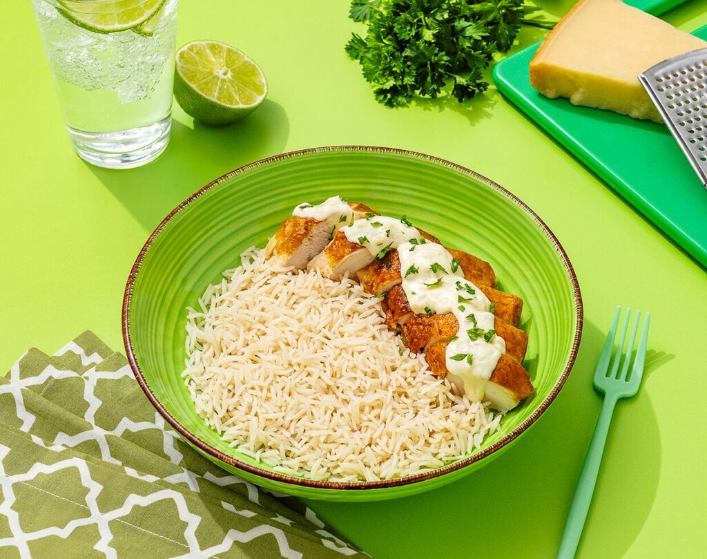 Chicken and Rice with Creamy Garlic Sauce