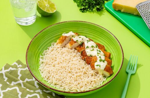Chicken and Rice with Creamy Garlic Sauce
